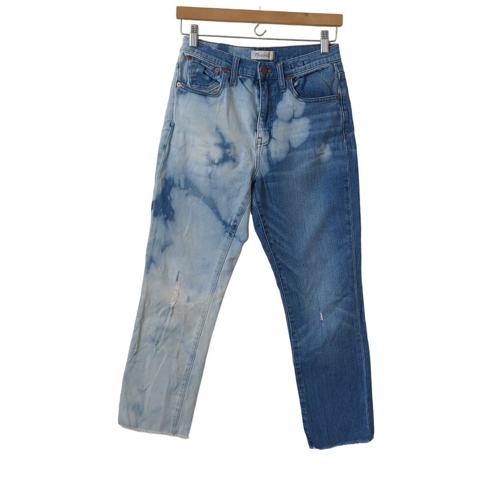 Madewell Womens Jeans Size 25 Tie Dye Bleached Blue High Rise Slim Crop Boy Jean